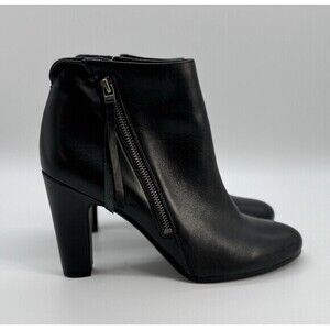SAM EDELMANSadee Angle Zip Bootie In Black Leather Size 9 4” Heels